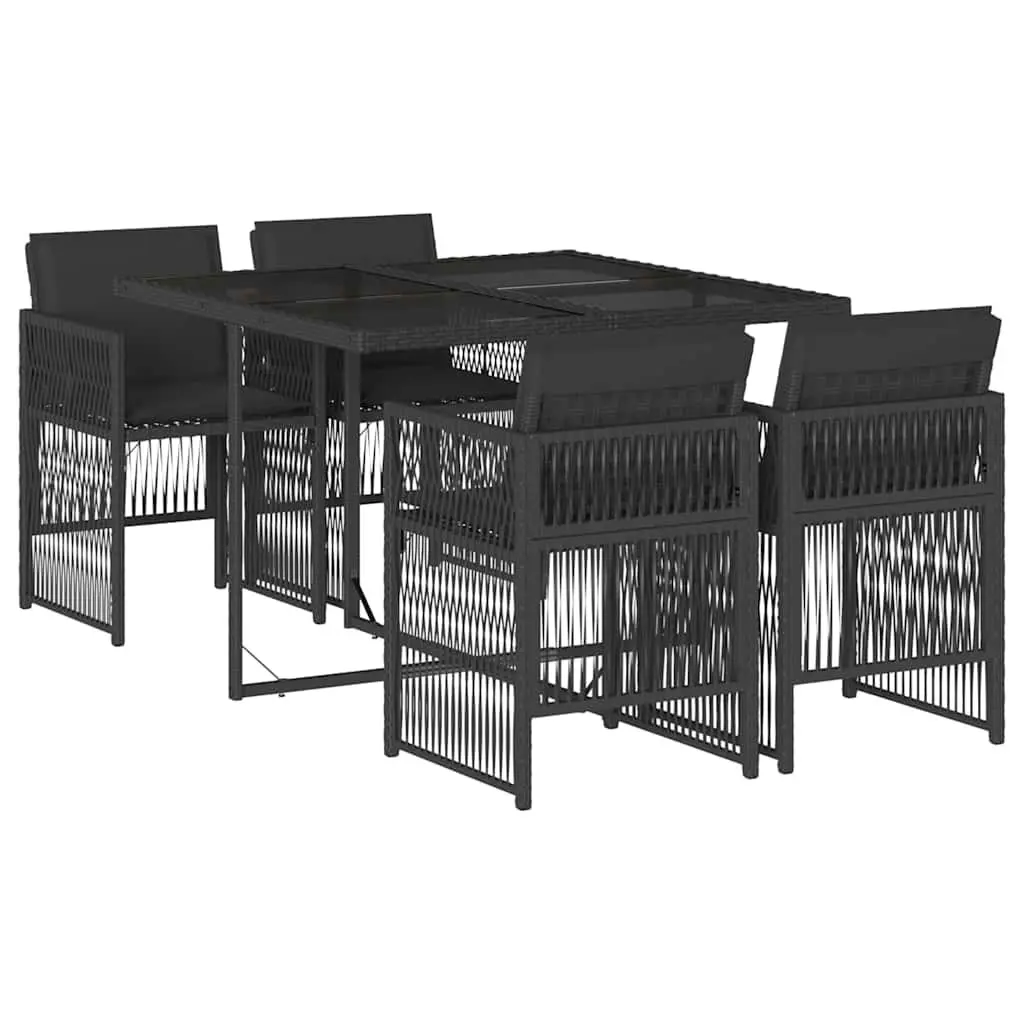 5 Piece Outdoor Dining Set PE Rattan Black Table and Chairs with Cushions