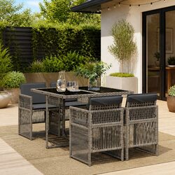 5 Piece Outdoor Dining Set Grey Poly Rattan Garden Patio Furniture with Cushions