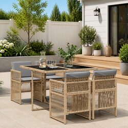 Perfect for Gardens: 5 Piece Beige Outdoor Dining Set