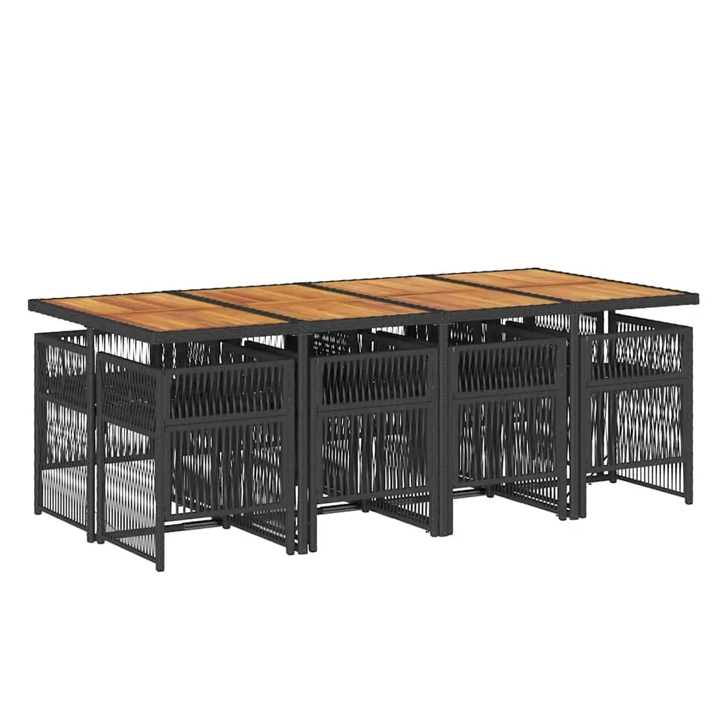 Outdoor Dining Set 9 Piece PE Rattan Garden Furniture Black Acacia Wood Table