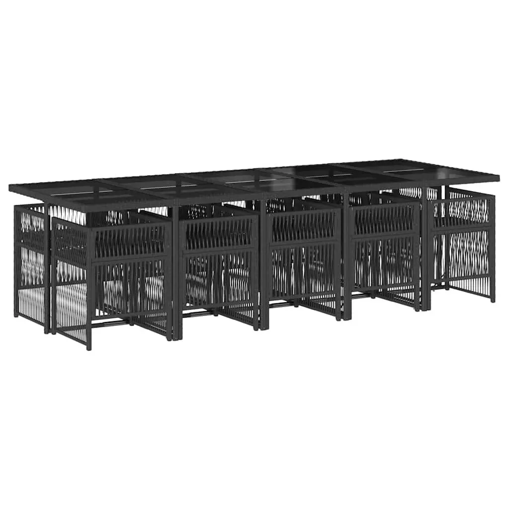 Garden Dining Set 11 Piece PE Rattan Outdoor Furniture Black Chairs Table