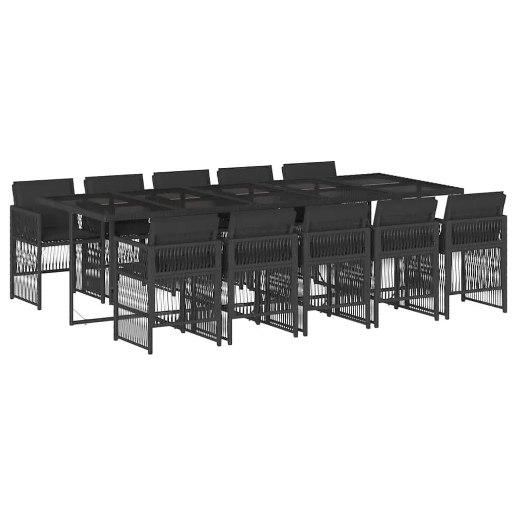 Garden Dining Set 11 Piece PE Rattan Outdoor Furniture Black with Cushions