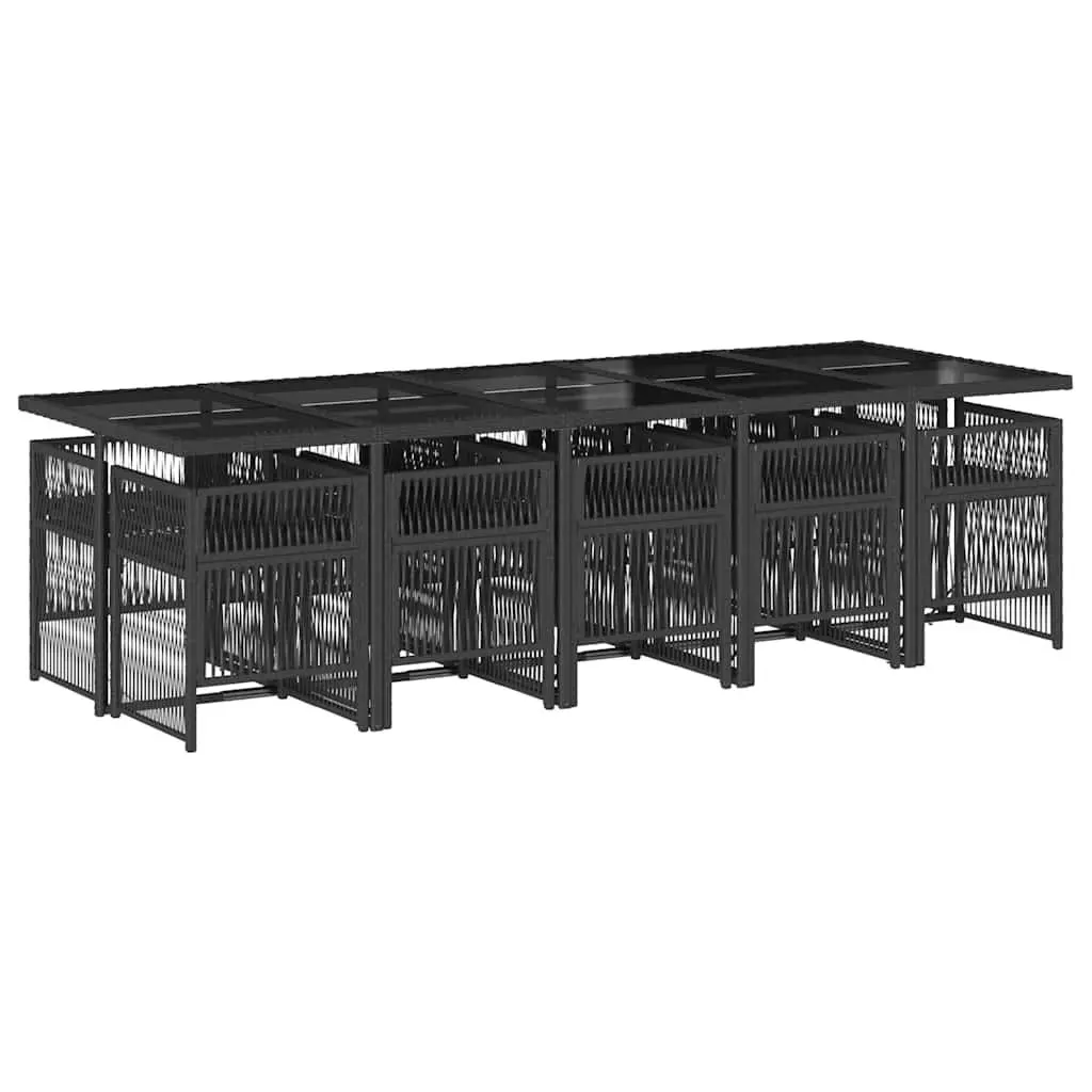 Garden Dining Set 11 Piece PE Rattan Outdoor Furniture Black with Cushions