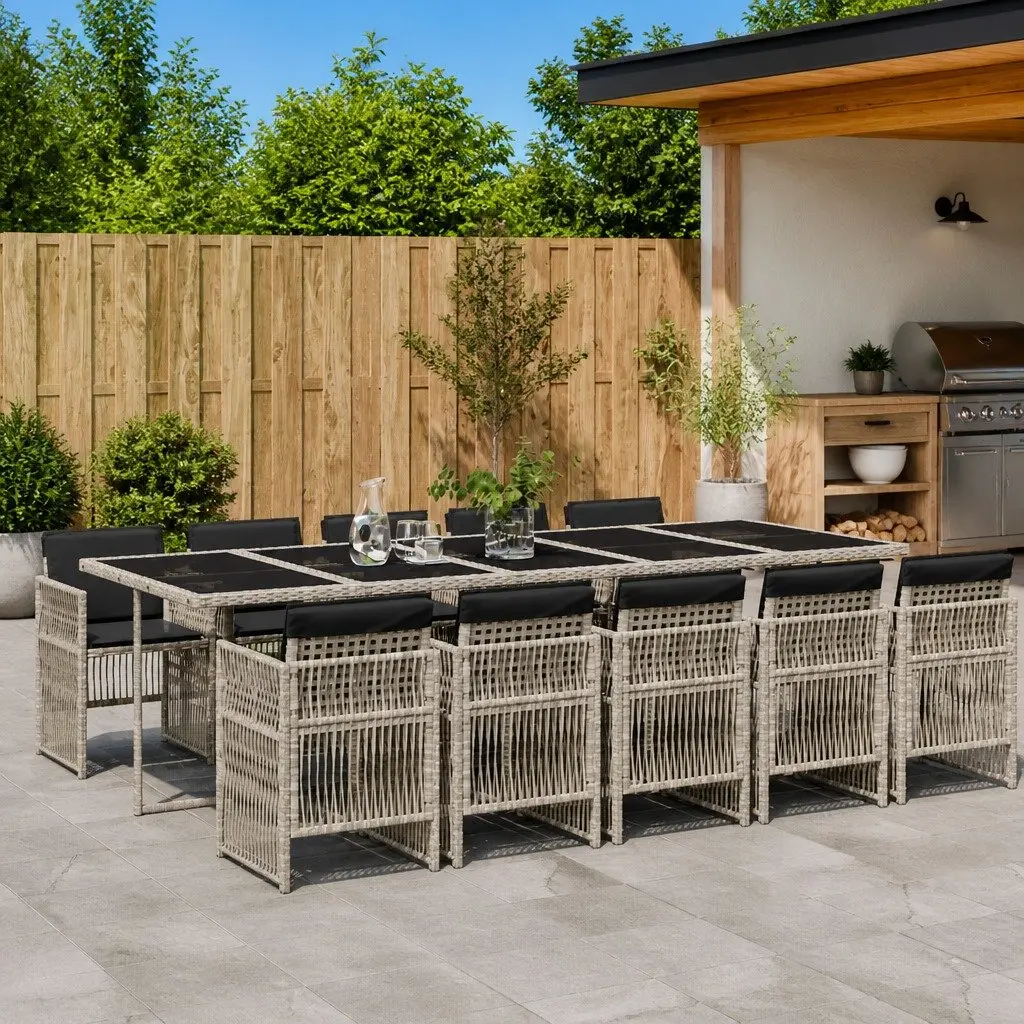 Garden Dining Set 11 Piece PE Rattan Furniture Grey Outdoor Chairs Table