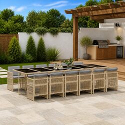 13 Piece Beige Dining Set for Outdoor Use