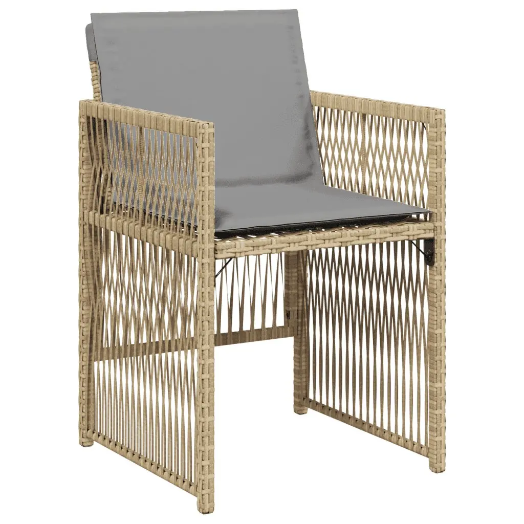 Outdoor Dining Set 13 Piece Poly Rattan Cushioned Chairs Beige Tempered Glass Table