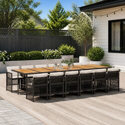 Garden Dining Set 13 Piece Outdoor Furniture Black Poly Rattan Chairs Table