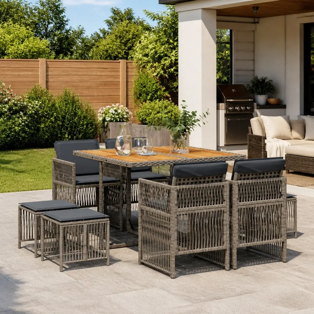 9 Piece Garden Dining Set for Outdoor Use