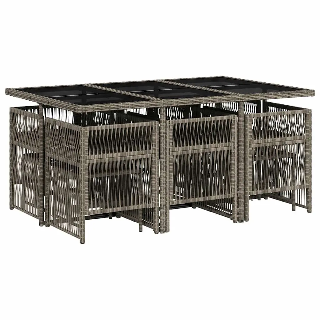 Garden Dining Set PE Rattan 11 Piece Grey with Cushions Outdoor Furniture