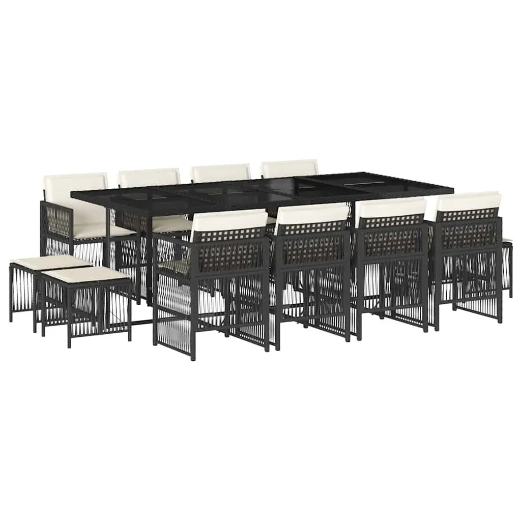 Outdoor Dining Set 13 Piece Garden Furniture Black Poly Rattan Chairs Table