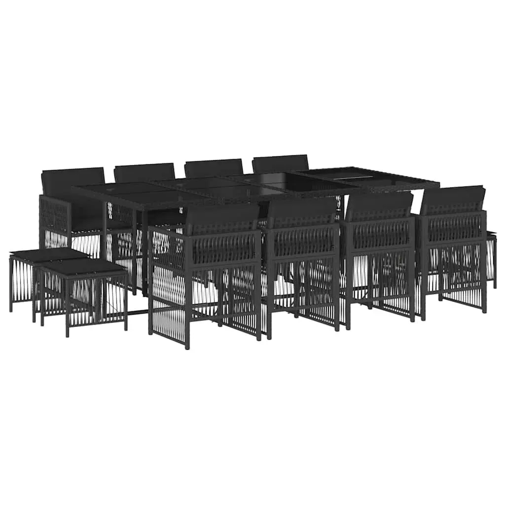 Garden Dining Set 13 Piece PE Rattan Outdoor Furniture Black Table Chairs