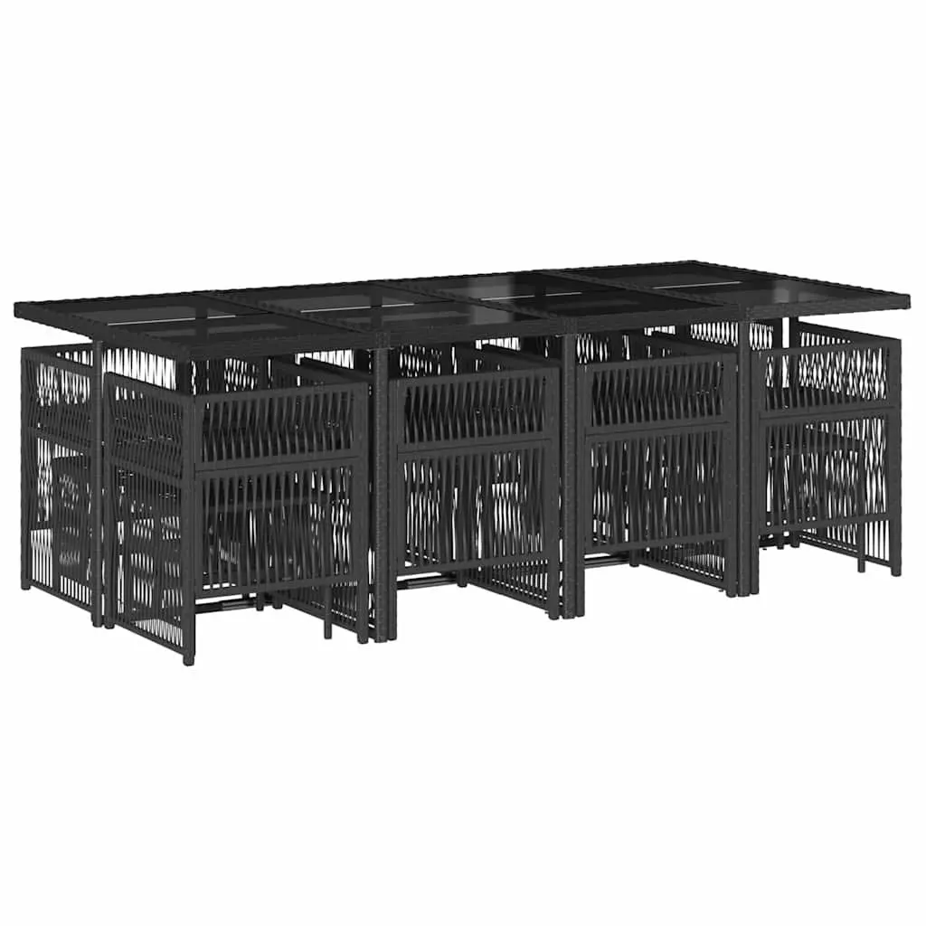 Garden Dining Set 13 Piece PE Rattan Outdoor Furniture Black Table Chairs