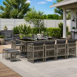 13 Piece Garden Dining Set Grey Poly Rattan Outdoor Furniture with Cushions