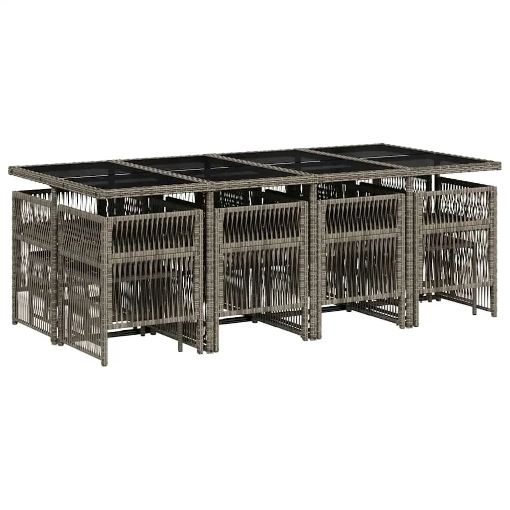 13 Piece Garden Dining Set Grey Poly Rattan Outdoor Furniture with Cushions