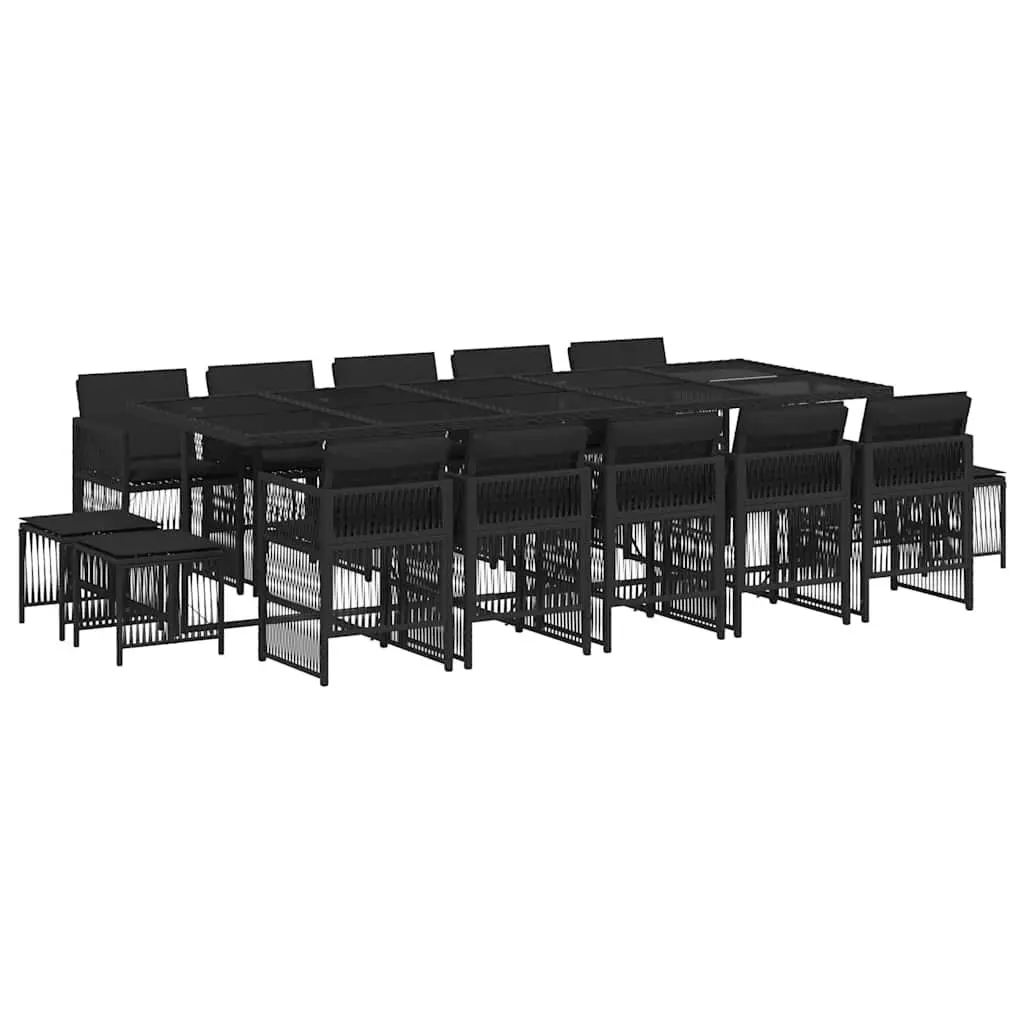 Garden Dining Set 15 Piece Outdoor Furniture Black Poly Rattan with Cushions
