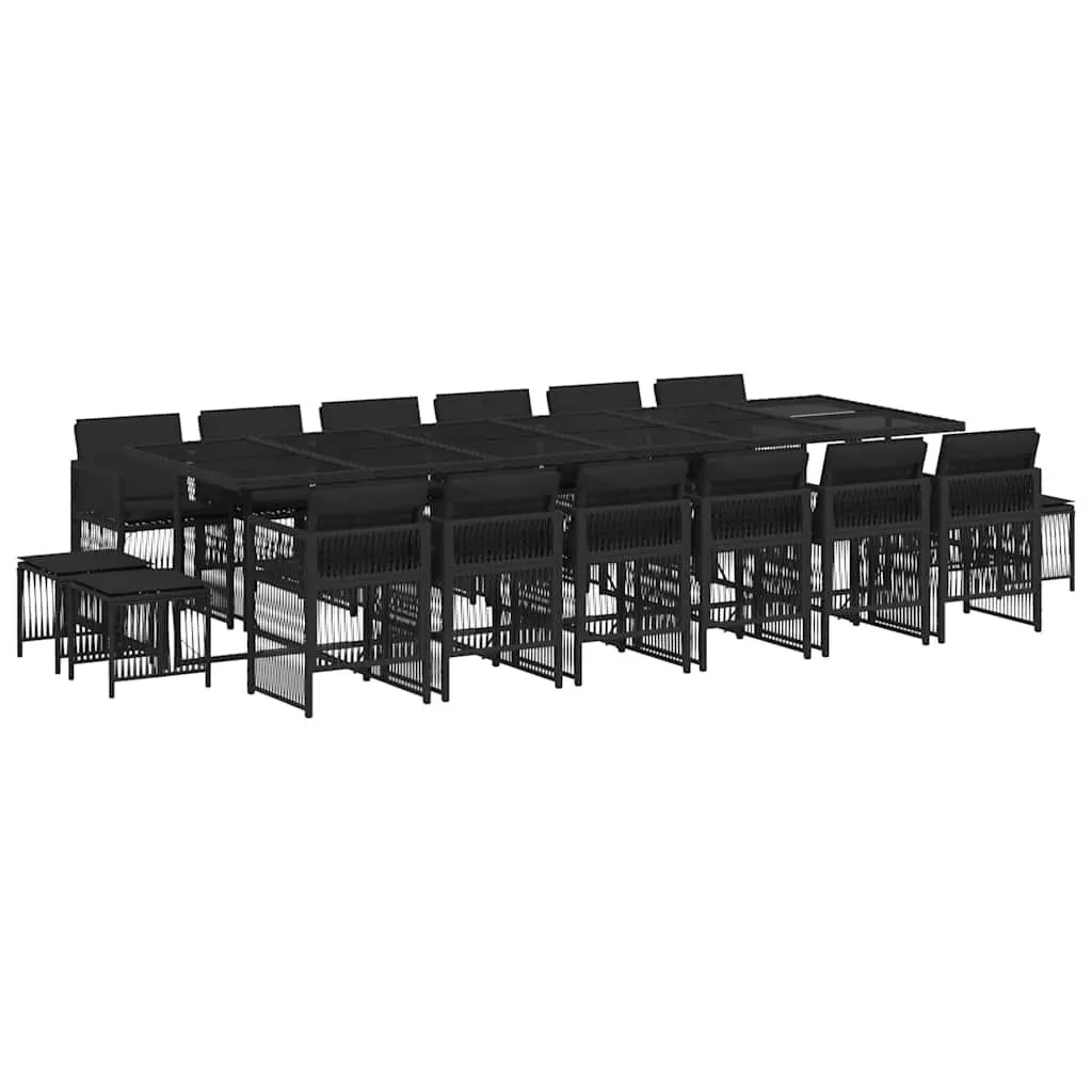 17 Piece Outdoor Garden Dining Set PE Rattan Black Cushions Table Chairs