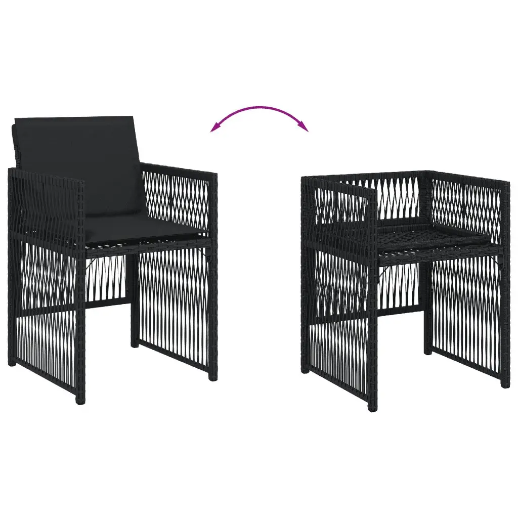 9 Piece Patio Dining Set Black PE Rattan Garden Furniture with Foldable Chairs and Tempered Glass Table
