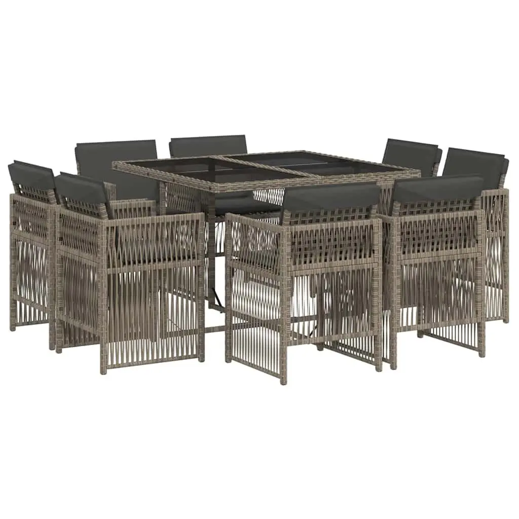 Garden Dining Set 9 Piece Outdoor Furniture Grey Poly Rattan Cushions Patio