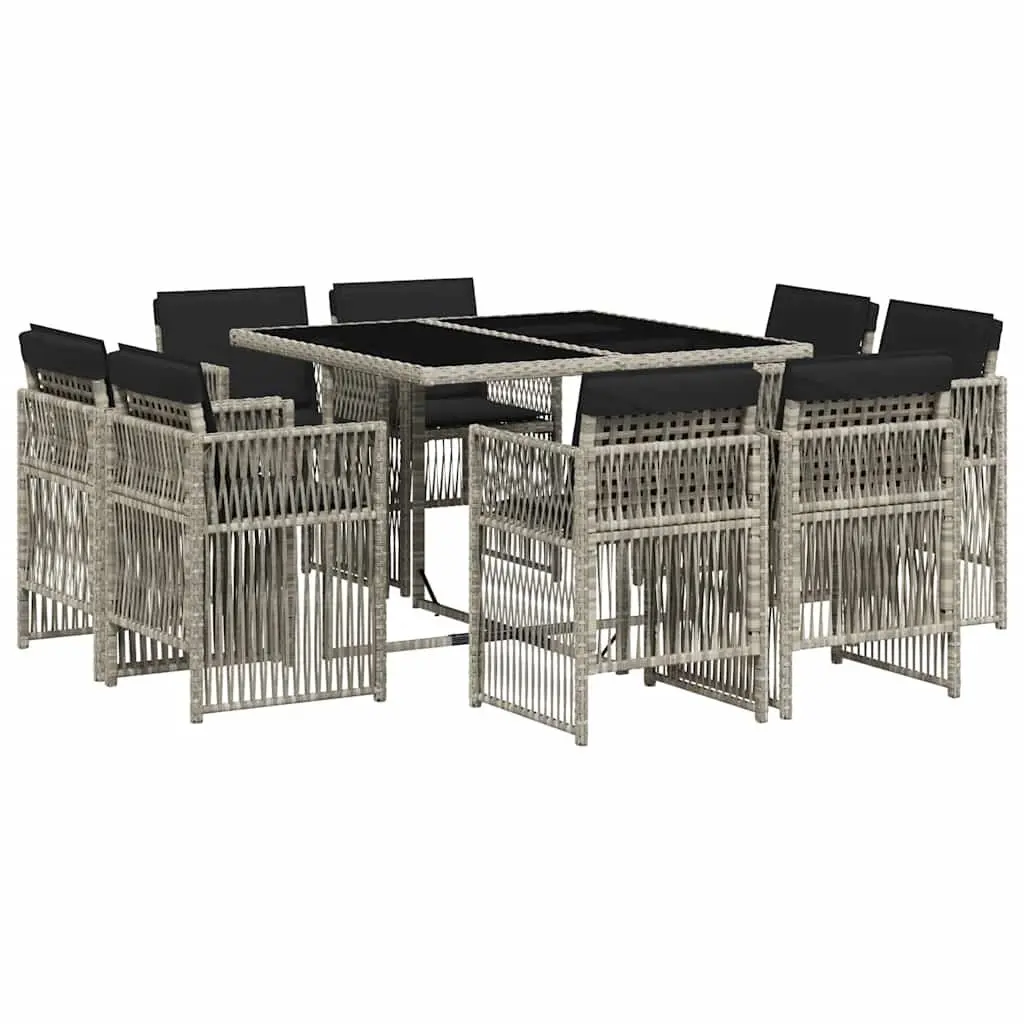 9 Piece Outdoor Dining Set Light Grey PE Rattan Furniture with Cushions and Tempered Glass Table for Patio Garden