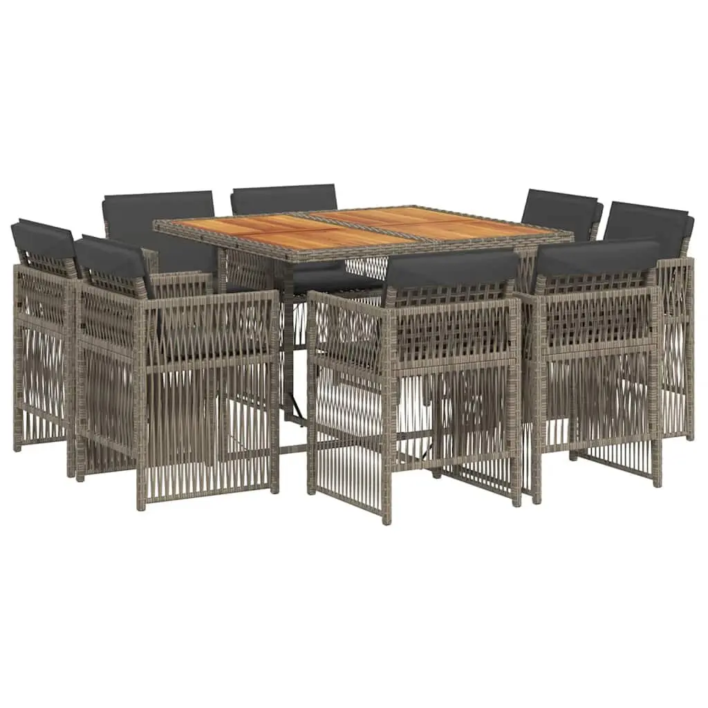 Outdoor Dining Set 9 Piece Grey Poly Rattan Furniture Table with Cushions and Chairs