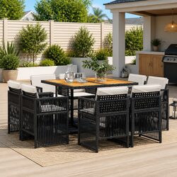 9 Piece Garden Dining Set Outdoor Furniture Patio Table Chairs Cushions Black