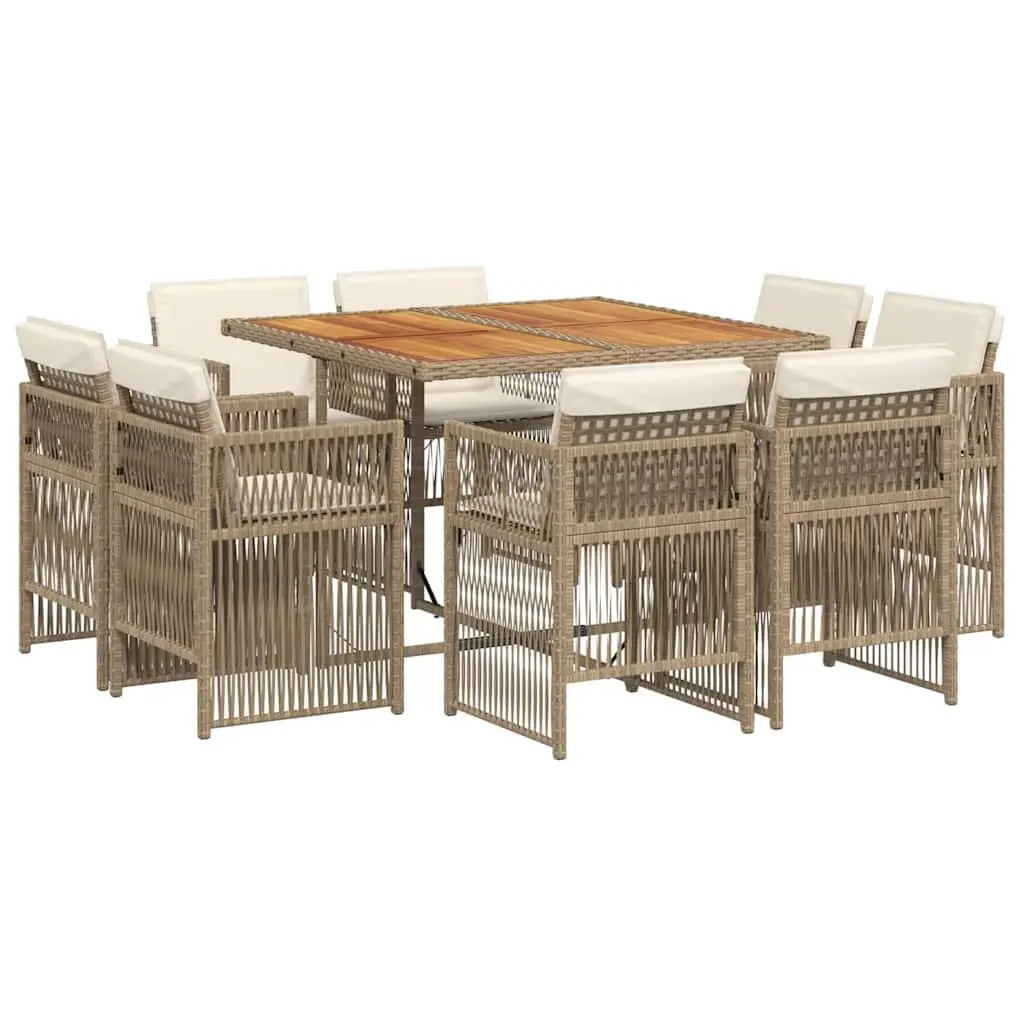 Garden Dining Set 9 Piece Outdoor Furniture with Cushions Beige Poly Rattan