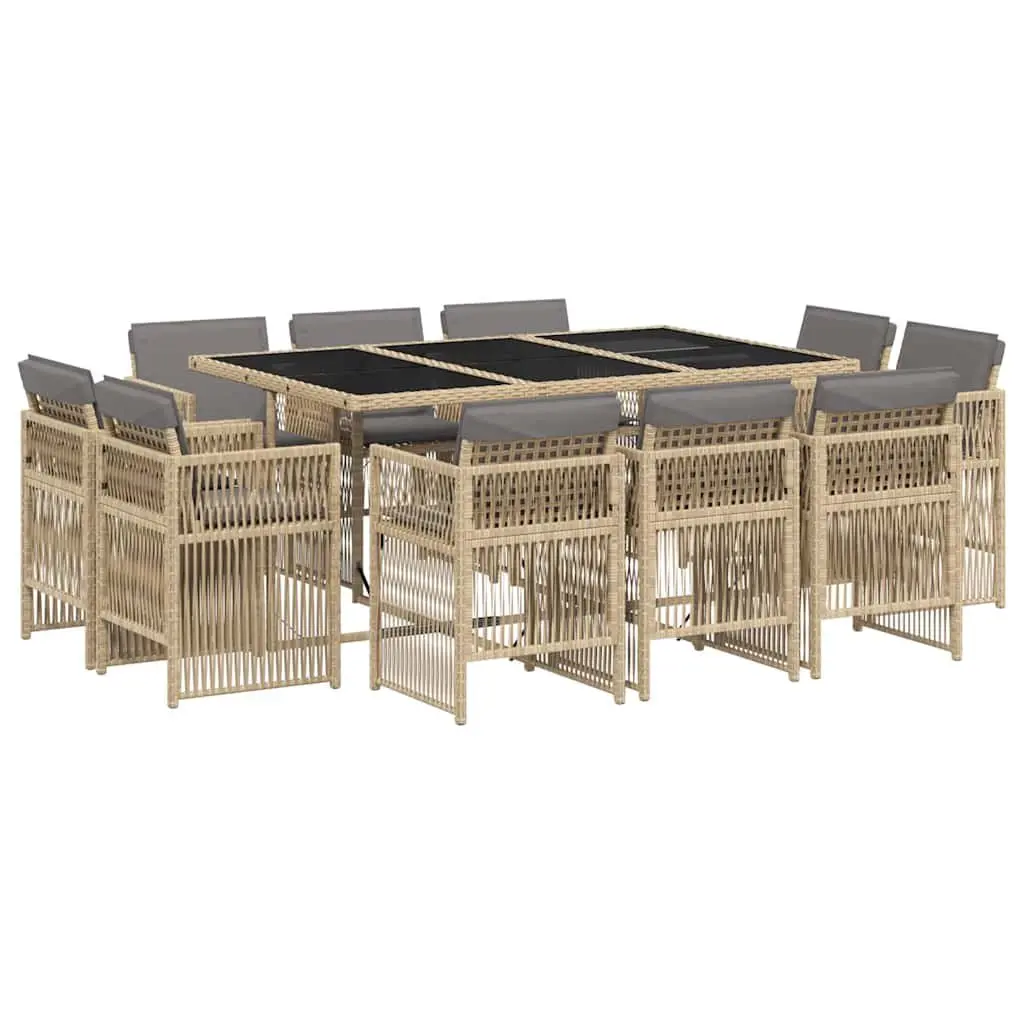 11 Piece Garden Dining Set Outdoor Furniture Beige Poly Rattan with Cushions