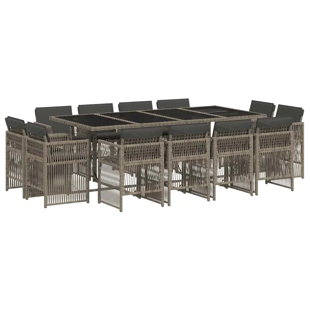 Garden Dining Set 13 Piece PE Rattan Grey Outdoor Furniture Table Chairs Patio