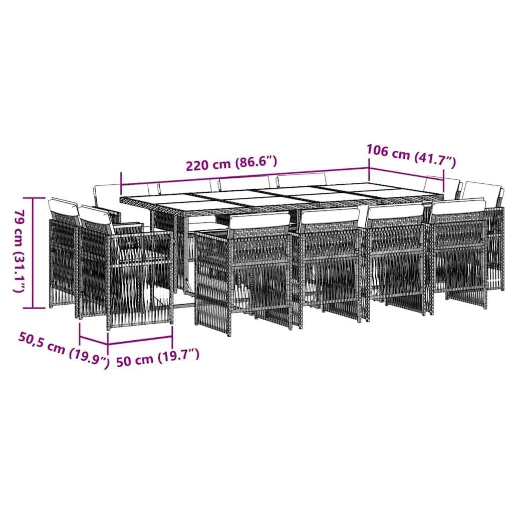 Garden Dining Set 13 Piece PE Rattan Grey Outdoor Furniture Patio Table Chairs