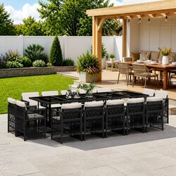 15 Piece Garden Dining Set with Black Poly Rattan