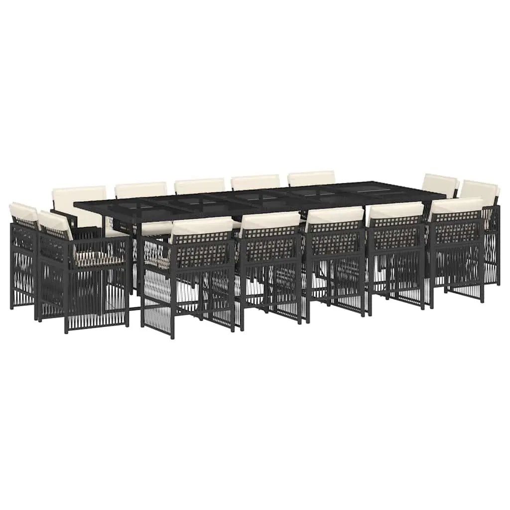 Garden Dining Set 15 Piece PE Rattan Outdoor Patio Furniture Black Folding