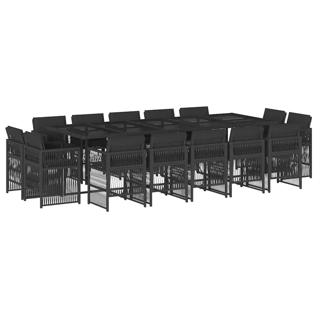 Outdoor Furniture Set Black PE Rattan Table and 8 Chairs with Cushions 15 Piece