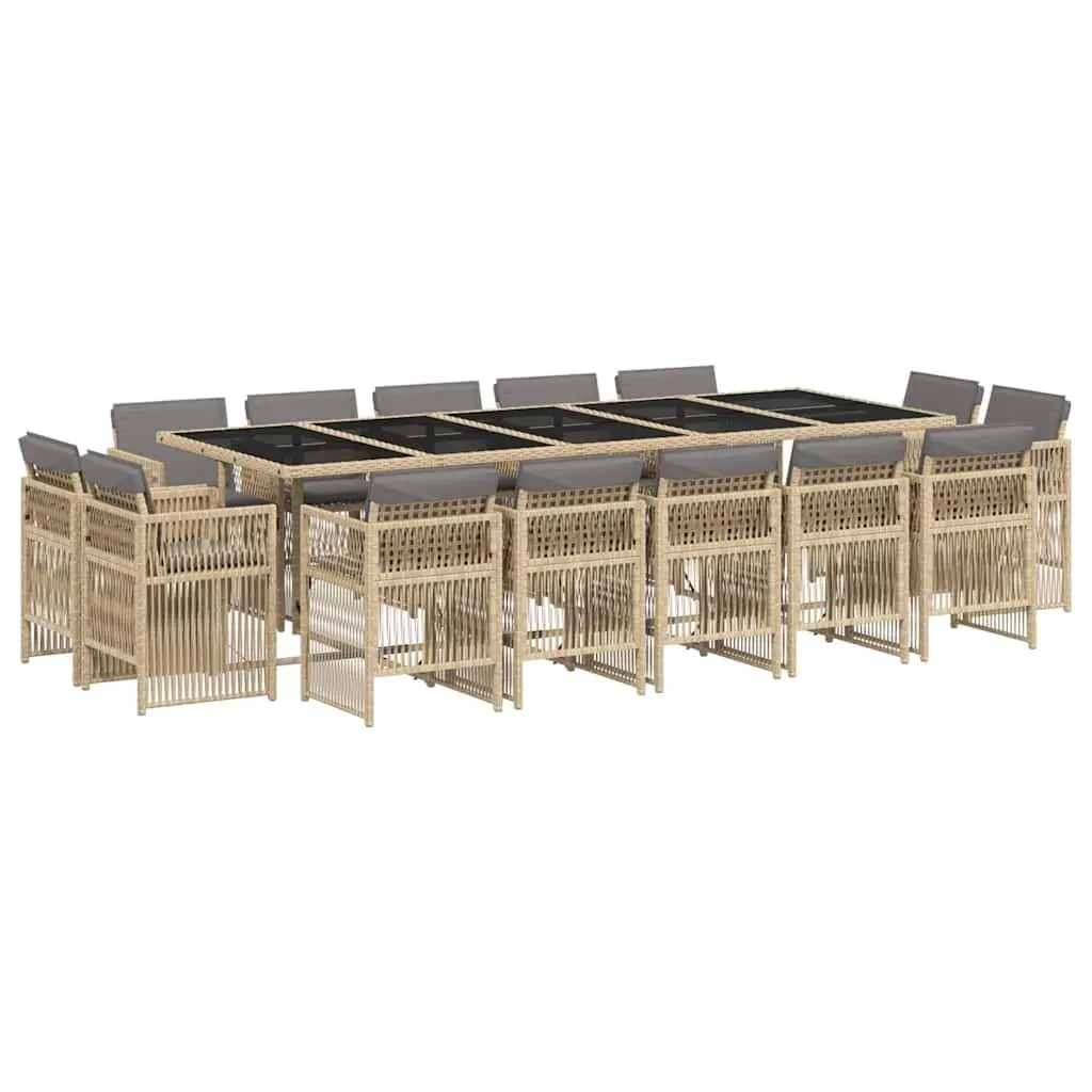 Garden Dining Set PE Rattan 15 Piece Outdoor Furniture Beige