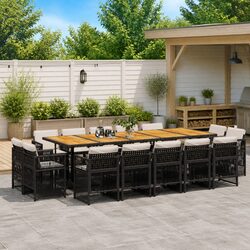 Practical 15-Piece Outdoor Dining Set - Black Rattan