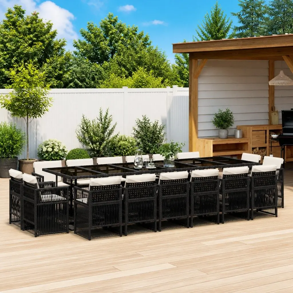 Garden Dining Set 17 Piece PE Rattan Outdoor Furniture Black Chairs Table