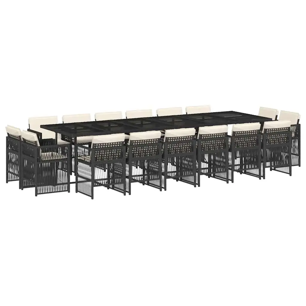 Garden Dining Set 17 Piece PE Rattan Outdoor Furniture Black Chairs Table