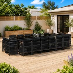 Practical 17 Piece Black Rattan Dining Set for Your Patio