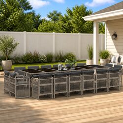 17-Piece Grey Poly Rattan Dining Set for Outdoor Use