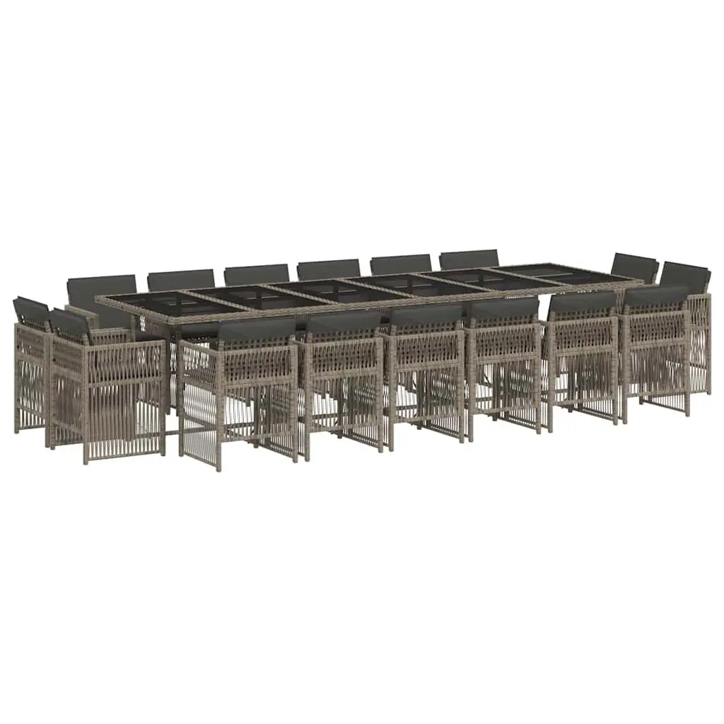 Garden Dining Set Poly Rattan 17 Piece Grey Outdoor Furniture Patio Table Chairs