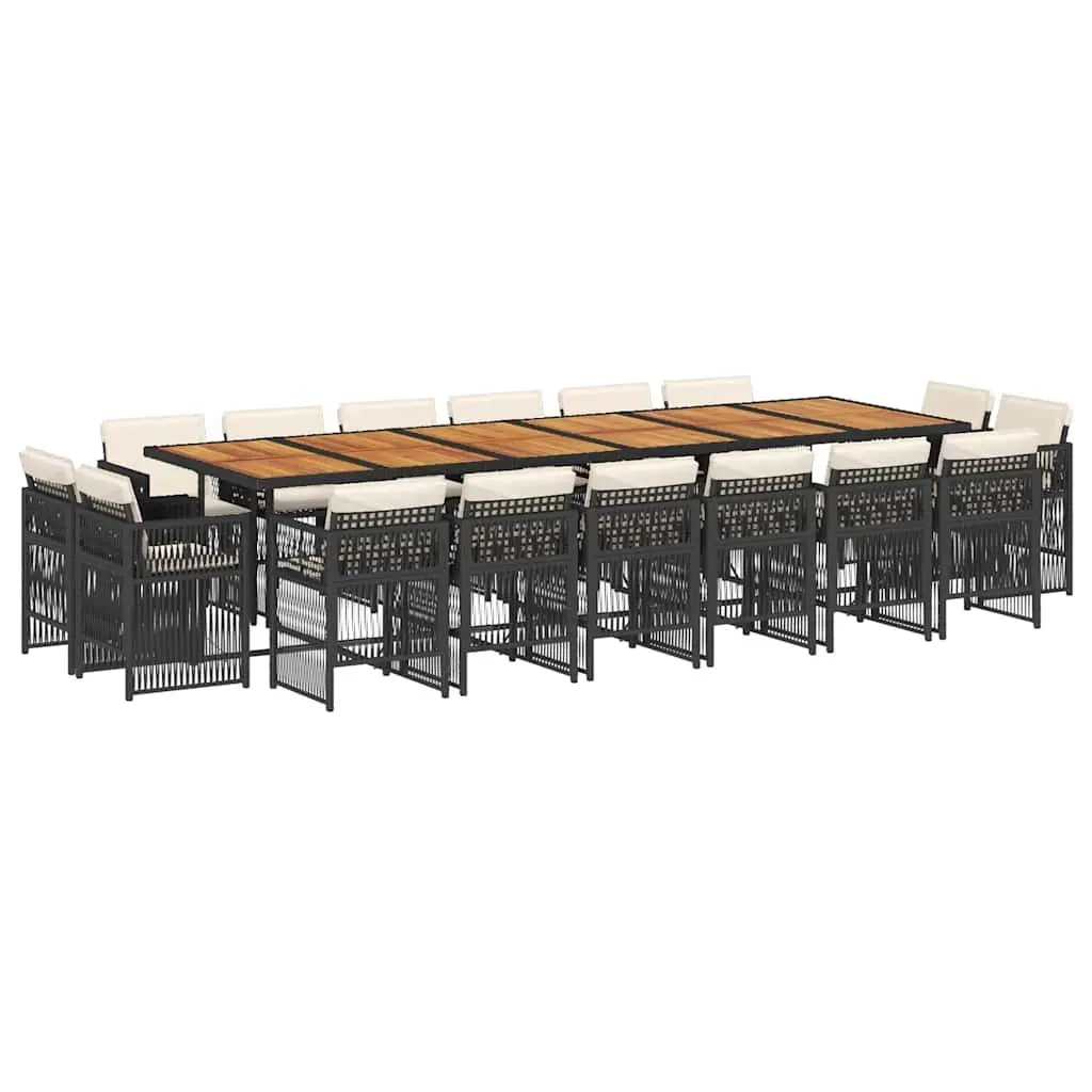 Garden Dining Set 17 Piece Outdoor Furniture PE Rattan Black Acacia Wood Table