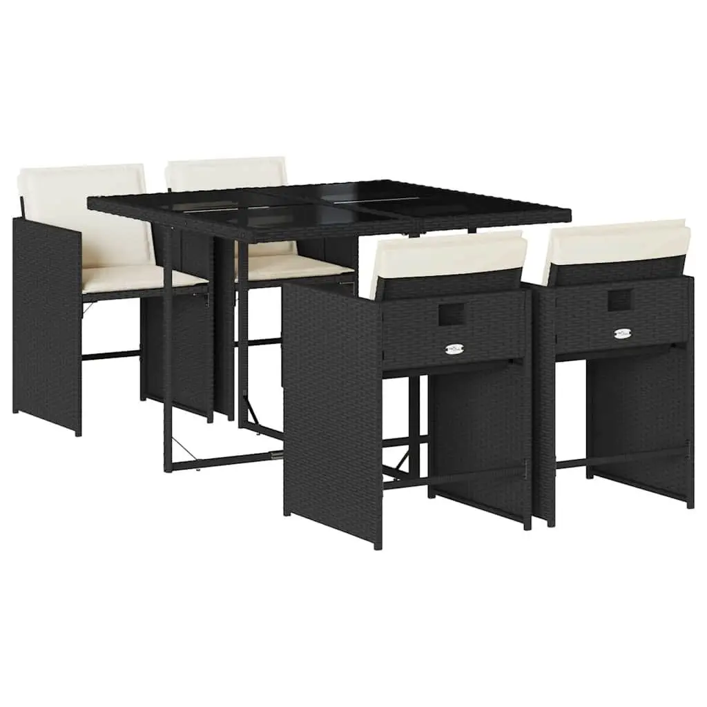 Outdoor Dining Set Black Rattan 5 Piece Table and Chairs with Cushions