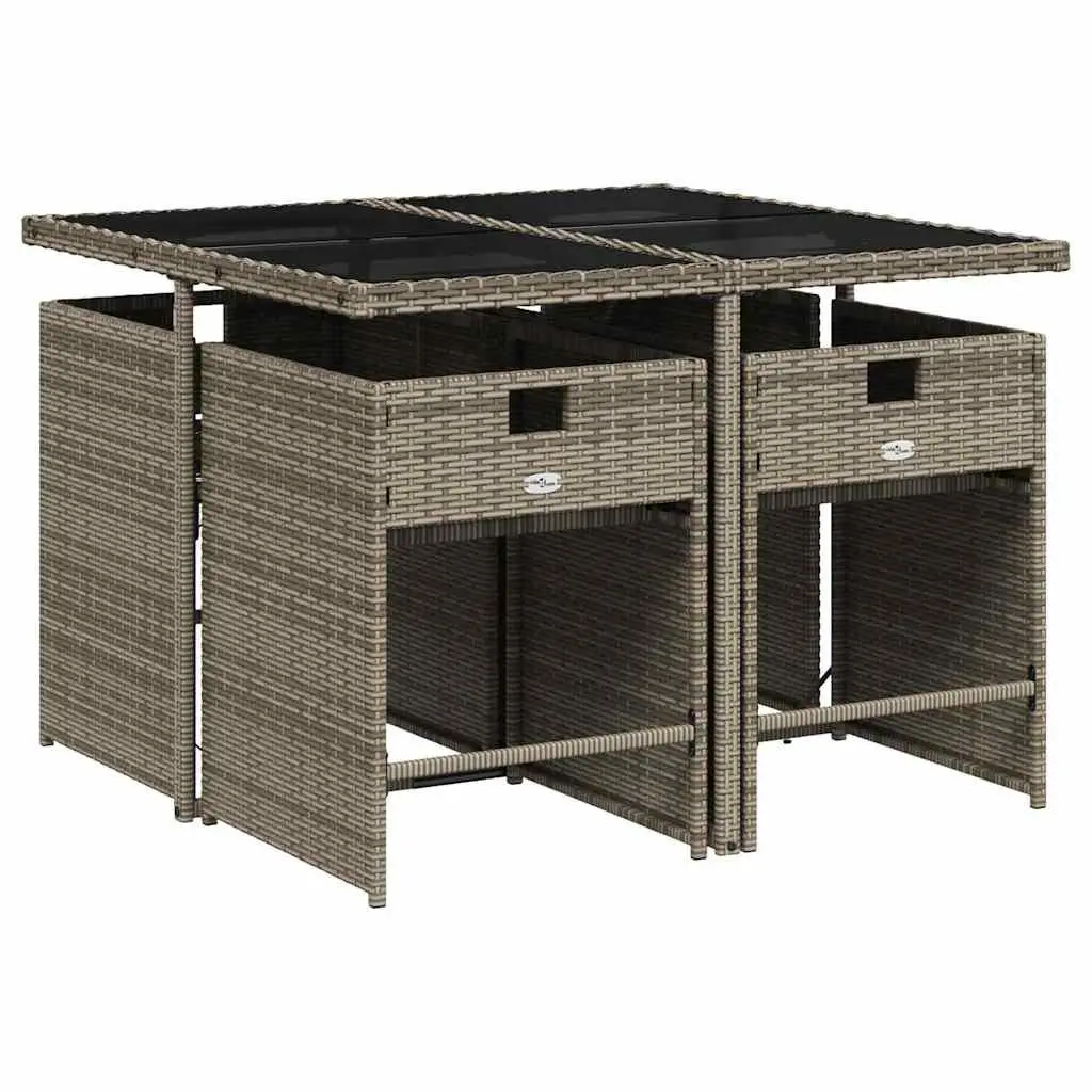 5 Piece Outdoor Dining Set Grey PE Rattan Chairs Table Tempered Glass Patio Garden Furniture
