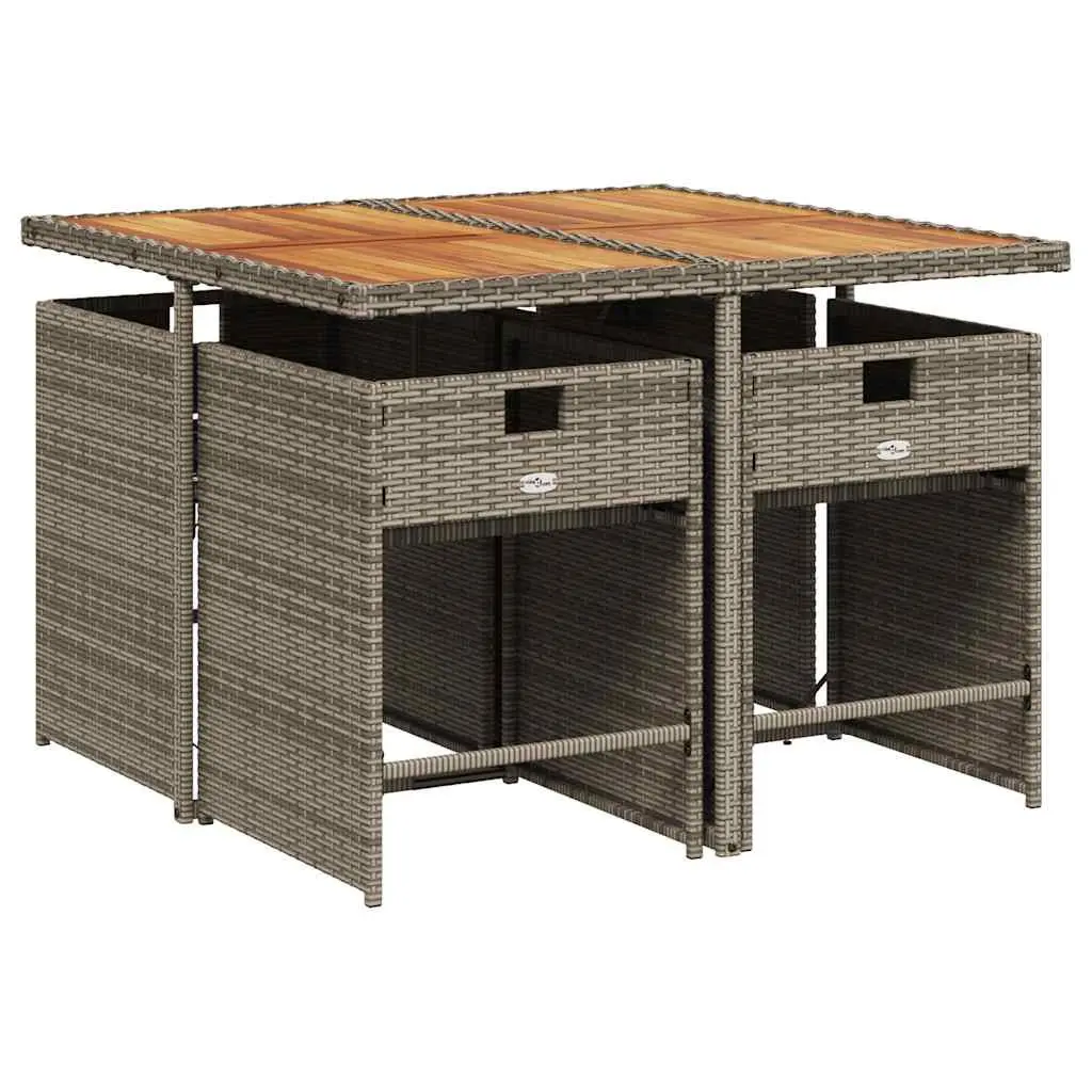5 Piece Outdoor Garden Dining Set PE Rattan Grey with Acacia Wood Table and Padded Cushions