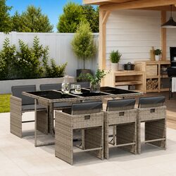 Outdoor Dining Set 7 Piece Garden Furniture Grey Poly Rattan Table Chairs