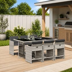 7 Piece Garden Dining Set Outdoor Patio Furniture with Cushions Grey Poly Rattan