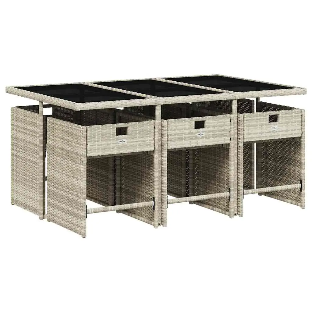 7 Piece Garden Dining Set PE Rattan Grey with Cushions Tempered Glass Table