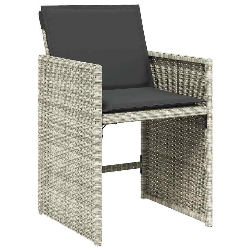 7 Piece Garden Dining Set PE Rattan Grey with Cushions Tempered Glass Table