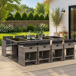 Outdoor Dining Set 9 Piece Garden Furniture Grey Poly Rattan Chairs Table