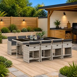 Garden Dining Set 9 Piece Outdoor Furniture Grey Poly Rattan Chairs Table
