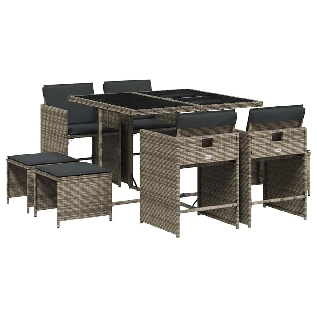 Outdoor Dining Set 9 Piece Grey Cushioned Chairs Table for Garden Patio